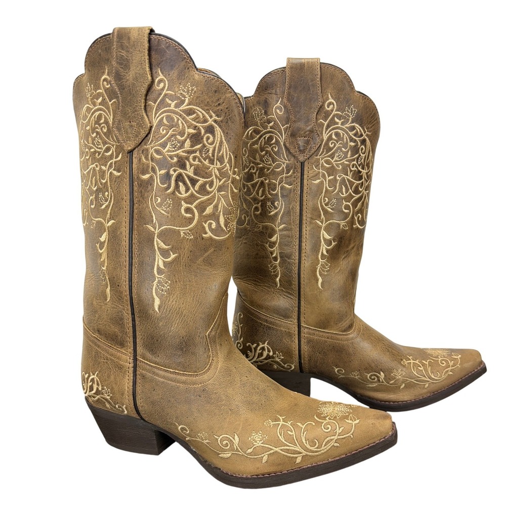Laredo Jasmine Leather‎ Flower Embroidered Cowboy Boot 10M 52177 Western Cowgirl